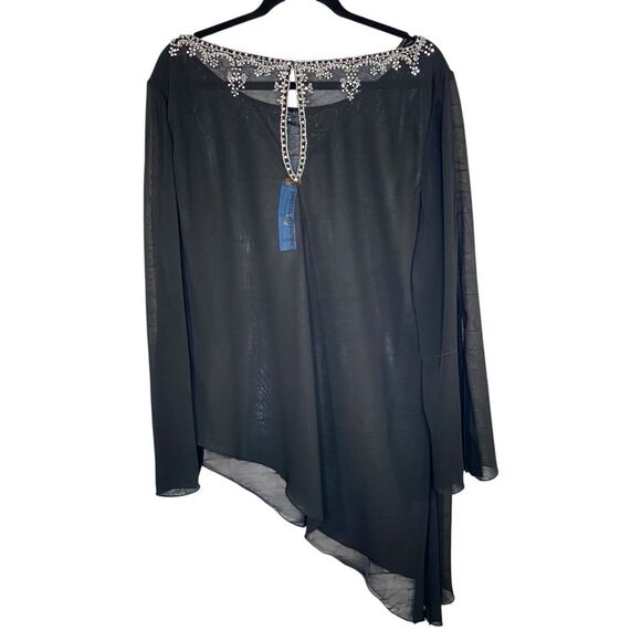 Elegant Black Asymmetrical Top Embellished Neckline Mother of the Bride Size 20 - Picture 4 of 7
